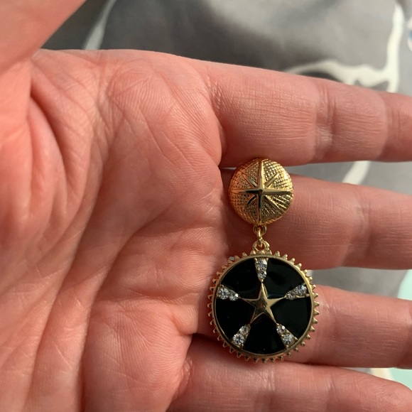 Black & Gold Star Coin Drop Earrings Crystals NWT - Picture 5 of 8